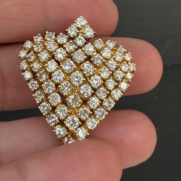 Vintage 18k diamond heart pendant with 3.95 cttw diamonds - Picture 1 of 2